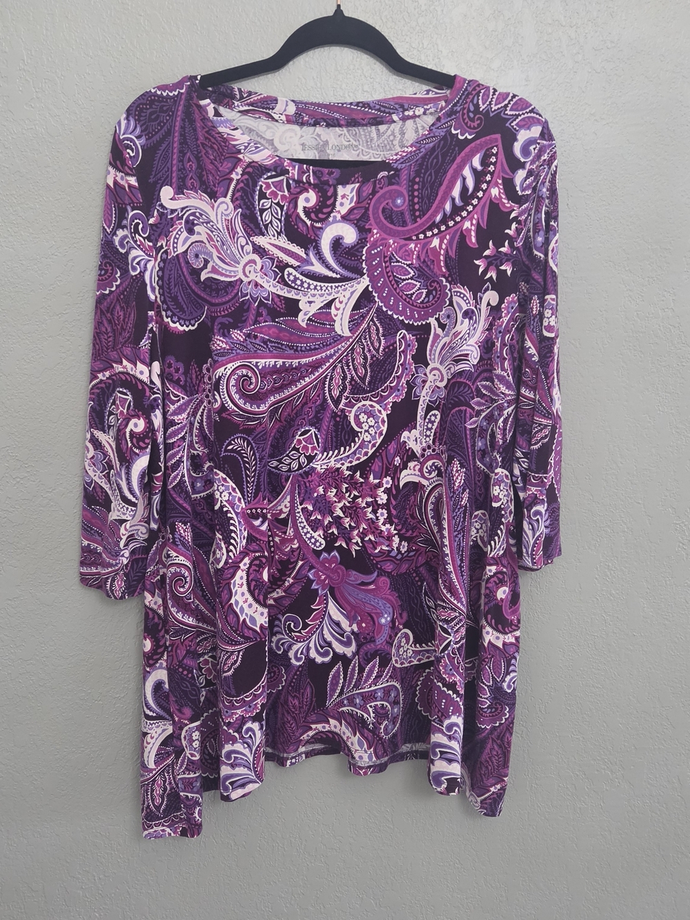 Jessica London Purple Paisley Scoop Neck Tunic Top